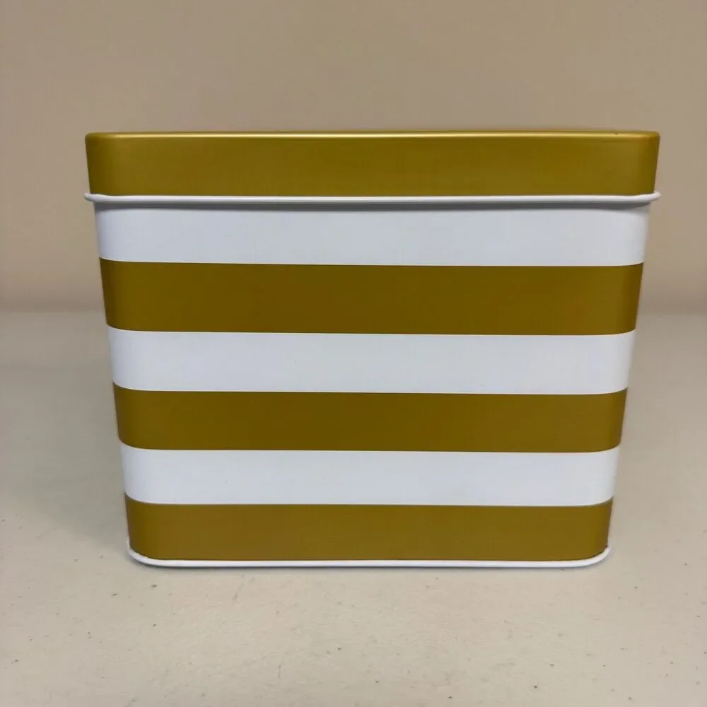 NWOT Stampin Up Note Card Organizing Tin Gold White Stripe Catalog Index Storage